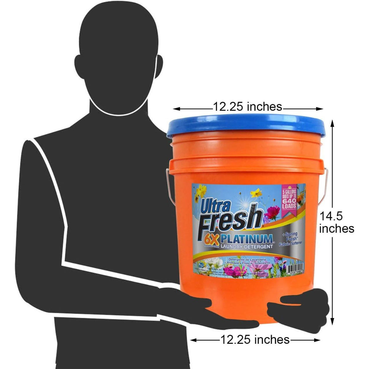 Ultra Fresh 6X Concentrated Liquid Laundry Detergent 5 Gallon with Pump, Up to 640 Loads HE Compatible All Machine Types, No Phosphates No Bleach, 4 Scent Options