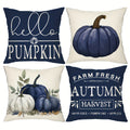Fall Blue Pumpkin Throw Pillow Covers, Set of 4 – 18x18 Inch Rustic Farmhouse Autumn Cushion Cases for Sofa, Couch & Porch