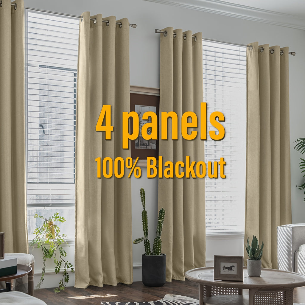 Blackout Curtains 4 Panel Set Grommet Textured for Bedroom & Living Room – 100% Room Darkening Thermal Insulated Luxury Drapes, 11 Colors & 5 Lengths