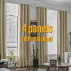 Blackout Curtains 4 Panel Set Grommet Textured for Bedroom & Living Room – 100% Room Darkening Thermal Insulated Luxury Drapes, 11 Colors & 5 Lengths