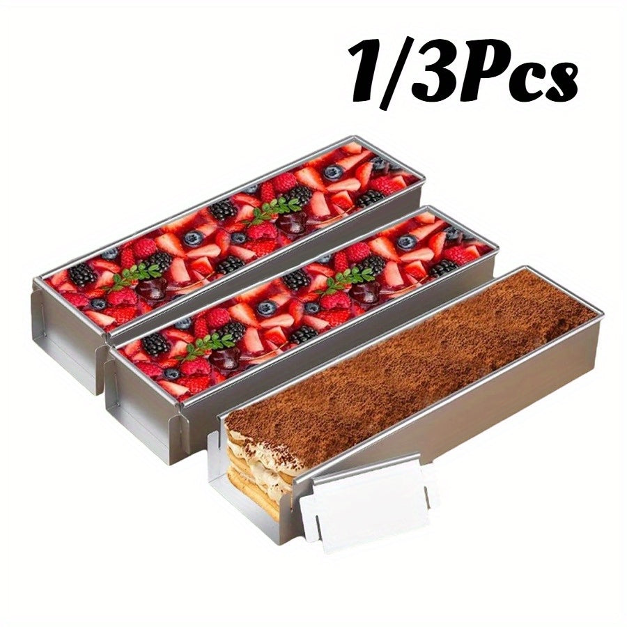 Rectangular Cake Pan Detachable Side Cover Non-Stick Aluminum Alloy – Tiramisu Mold for Cheesecake, Chiffon & Mousse Cake, Reusable Oven-Safe Easy Release Baking Tray Set (1pc or 3pcs)