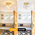 Crystal Semi Flush Mount Ceiling Light 3-Light Modern Chandelier with Transparent Glass Shades for Kitchen Hallway Bedroom Living Room – Black or Gold