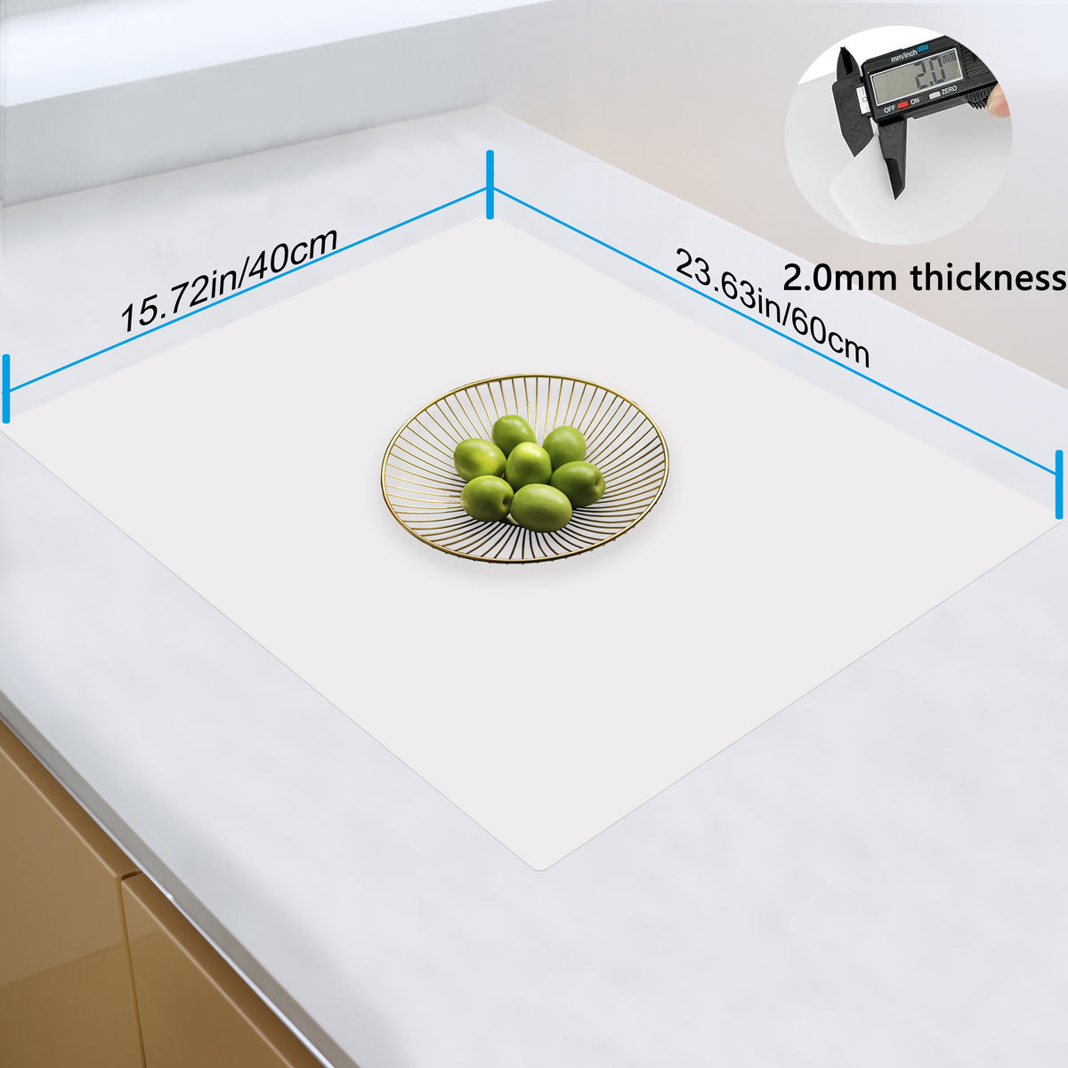 Silicone Kitchen Counter Mat Extra Large, Nonslip Heat Resistant Countertop Protector, Nonstick Waterproof Craft Mat & Table Placemat, Multi-Size in Gray, Black & Translucent