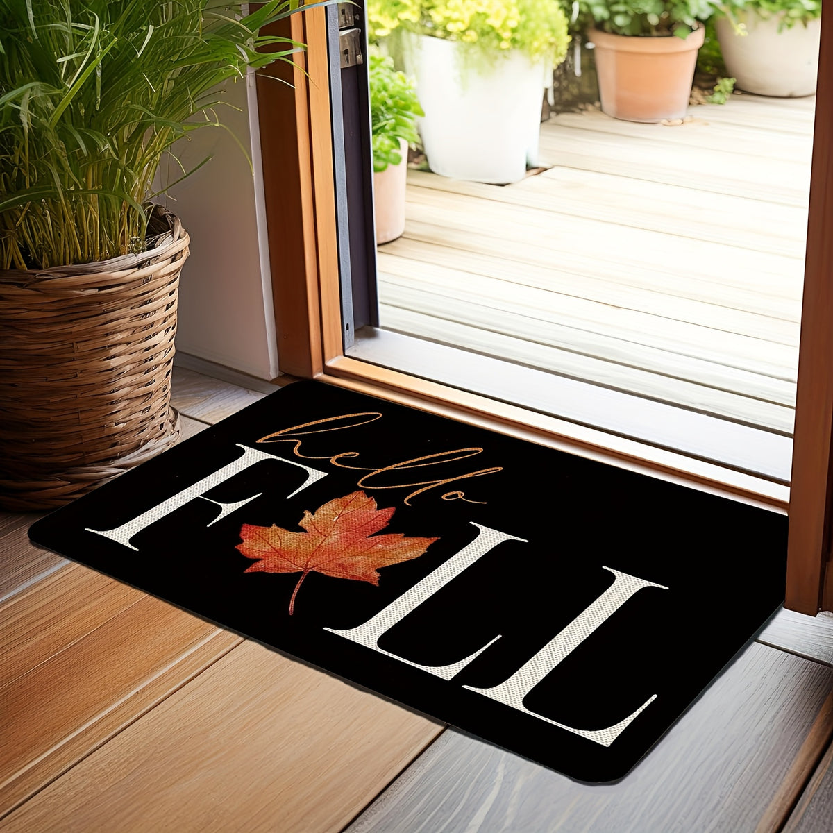 Thanksgiving Welcome Mat Autumn Maple Leaf - Non-Slip Washable Flannel Doormat for Entryway Porch Bedroom, Soft Seasonal Fall Floor Mat, 2 Sizes