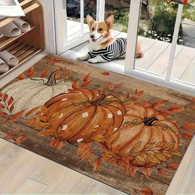 Fall Pumpkin Doormat Non-Slip Flannel Indoor Floor Mat - Autumn Polka Dot Soft Rug for Entryway Bedroom Living Room Kitchen, Farmhouse Halloween Thanksgiving Home Decor