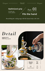 Hand-Painted Ceramic Oil & Vinegar Dispenser Set, Anti-Drip Leak-Proof Underglaze Kitchen Condiment Bottles with Oil Spout & Foot Pad, Artisan Table Serveware, Great Housewarming Gift
