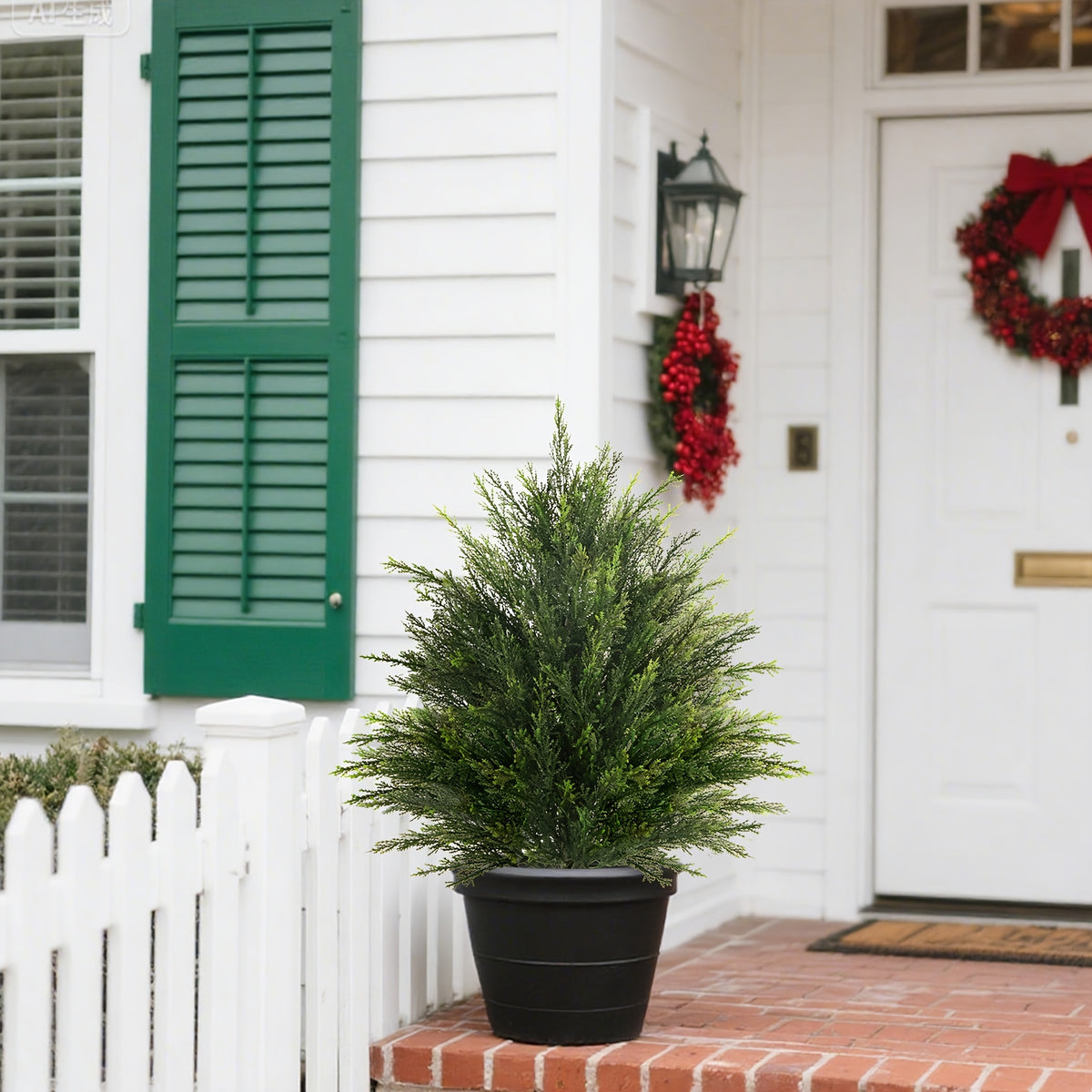 Artificial Cedar Topiary Ball Trees 2 Set UV Resistant Fake Cypress Evergreen Shrub with Ground Spike Faux Plant for Outdoor Porch Garden Yard Indoor Home Decor