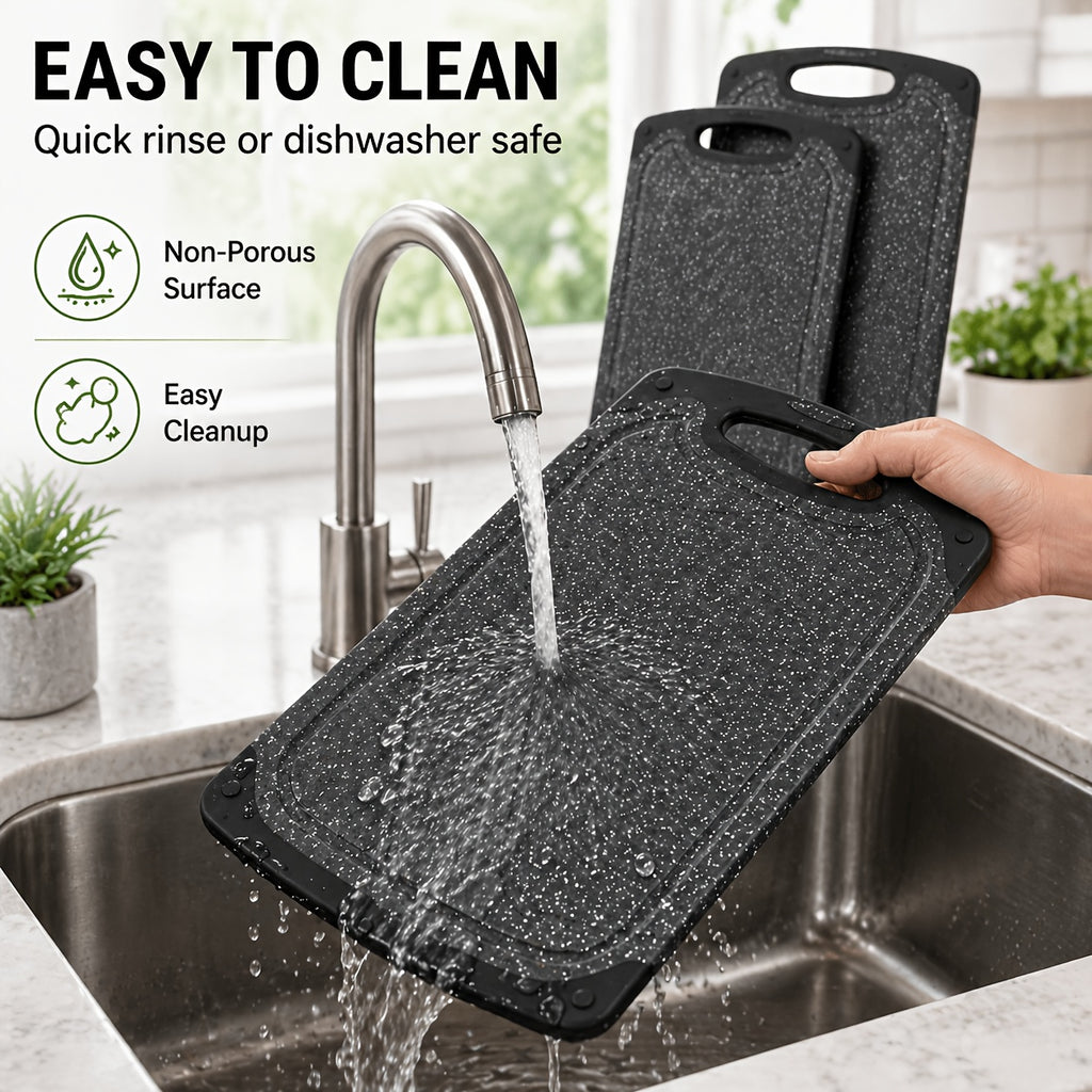 Cutting Board Set 3pcs, Non-Slip Kitchen Chopping Boards with Juice Groove, Dishwasher Safe, Durable BPA-Free Boards for Meat, Vegetables & Fruit, Kitchen Essential & Great Housewarming Gift