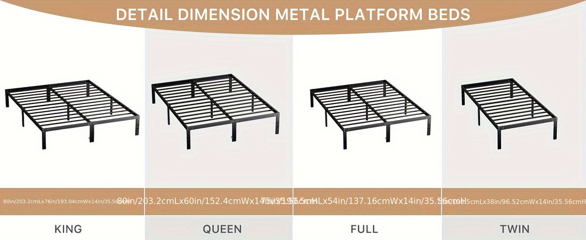 Metal Platform Bed Frame with Steel Slat Support | No Box Spring Needed | Under-Bed Storage | Easy Assembly | Noise-Free | Black | Twin Full Queen King