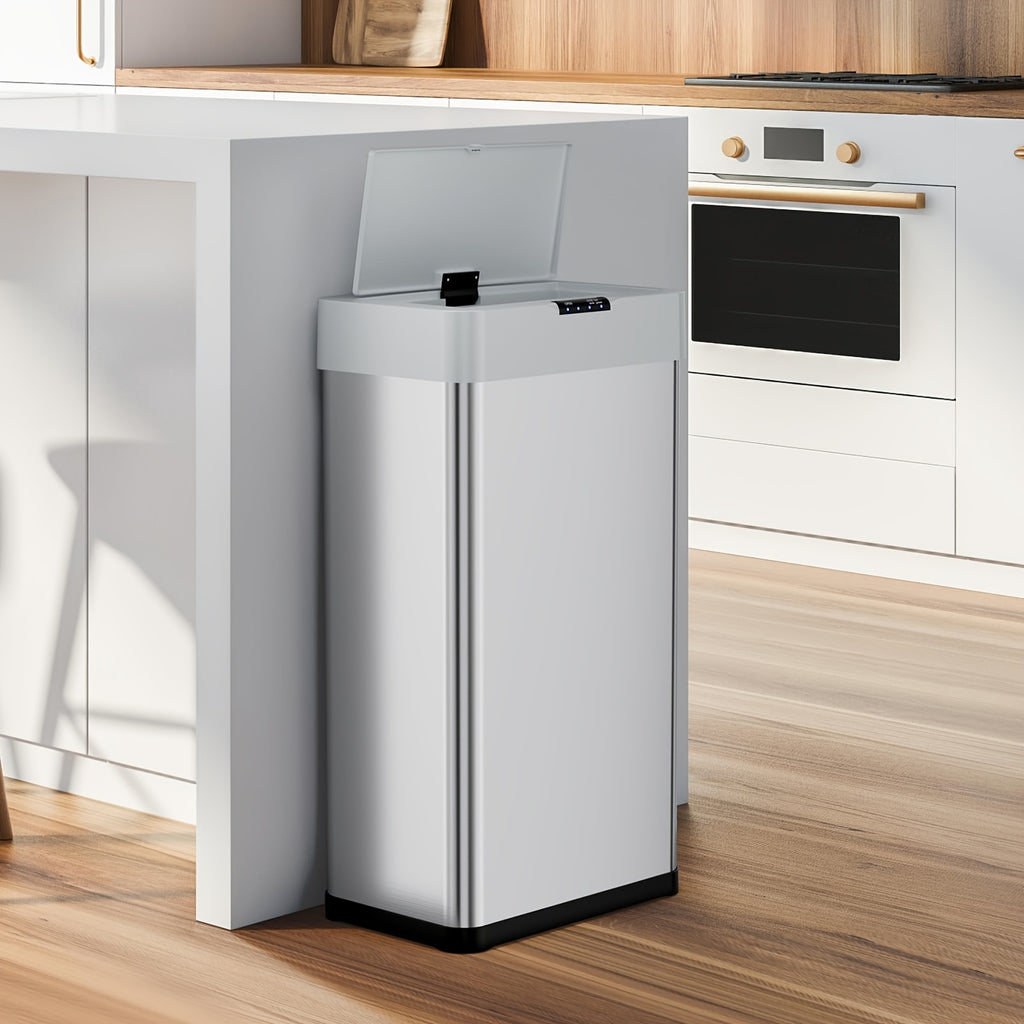 Motion Sensor Trash Can 13.2 Gallon & 15.8 Gallon Touchless Automatic Garbage Can Brushed Stainless Steel Smart Bin Soft Close Lid Bag Holder Kitchen Bedroom