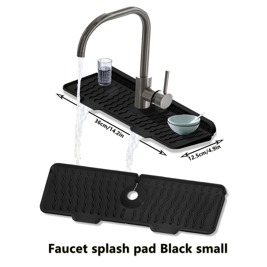 Silicone Sink Drying Mat & Faucet Splash Pad with Sponge Holder – Wave Pattern, 5° Drainage Slope, Heat-Resistant, 3 Sizes & 3 Colors for Kitchen & Bathroom Counter