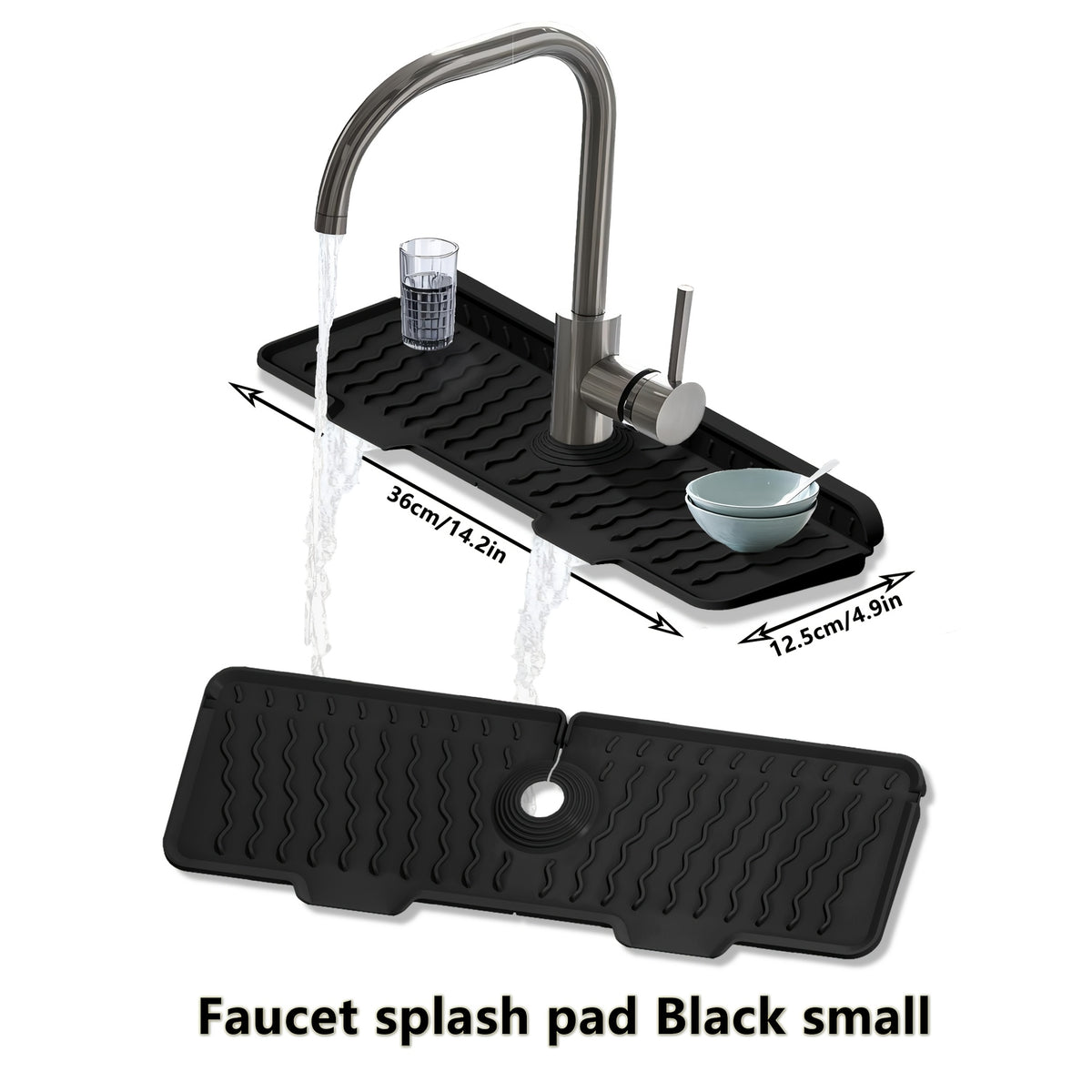 Silicone Sink Drying Mat & Faucet Splash Pad with Sponge Holder – Wave Pattern, 5° Drainage Slope, Heat-Resistant, 3 Sizes & 3 Colors for Kitchen & Bathroom Counter