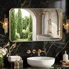 Metal Framed Rounded Rectangle Wall Mirror for Bathroom – Over Sink, Horizontal or Vertical Hanging, Modern Farmhouse Decor, Matte Black, Gold & Silver, Multiple Sizes 16x20 to 36x48 In