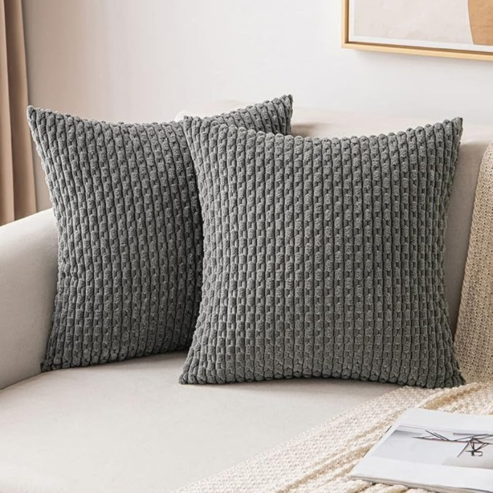 Corduroy Throw Pillow Set of 2 with Inserts 18x18 Ultra-Soft Double-Sided Cushions Washable Cover for Couch Bed Sofa Living Room Home Decor 7 Colors