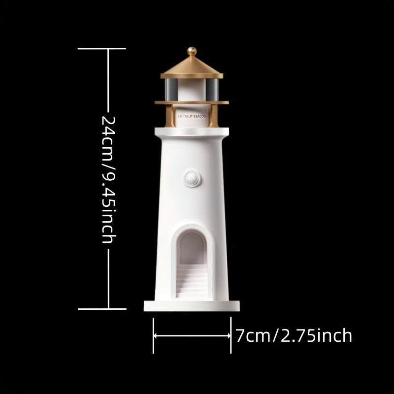 Moon Lighthouse Night Light with Projector & Motion Sensor, USB Rechargeable or Plug-In Moonlight Lamp with Auto-On Body Sensor, Decorative Bedroom Night Light & Unique Home Decor Gift