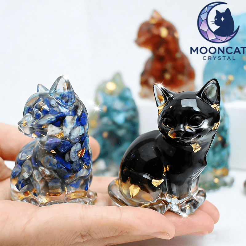 8-Pack Crystal Resin Standing Cat Ornaments Mixed Color Collectible Figurines Indoor Garden Spiritual Decor Holiday Gift DIY Jewelry