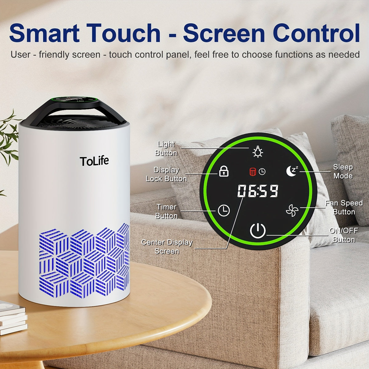 H13 HEPA Air Purifier for Large Rooms Bedrooms Pets Ultra Quiet 25dB Sleep Mode 3-Stage Filter Dust Smoke Pollen Pet Hair Dander USB Powered Aromatherapy Diffuser