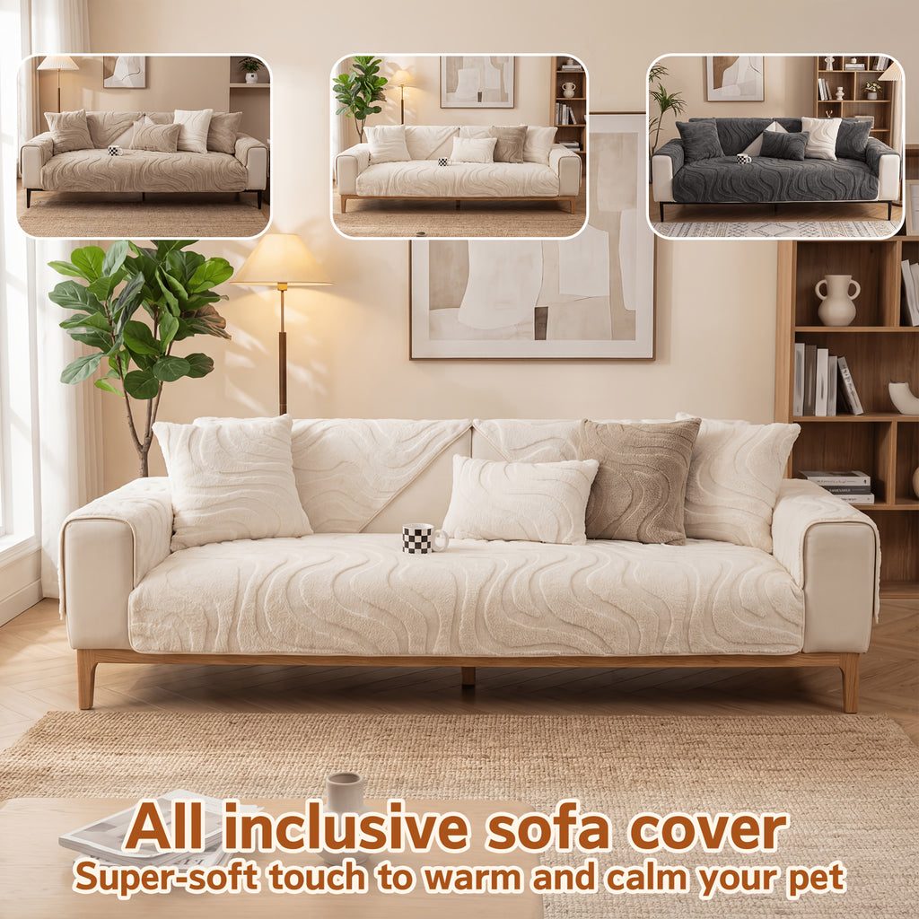 Velvet Sofa Cover Non-Slip Washable Plush Couch Slipcover Pet Friendly Thick Padded Furniture Protector 1 2 3 4 5 Seat Living Room Bedroom