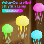 Voice-Controlled Jellyfish LED Lamp Full-Color Gradient Dimmable – 2000mAh Rechargeable Lifelike Tentacles Night Light, Freestanding or Hanging Home Decoration