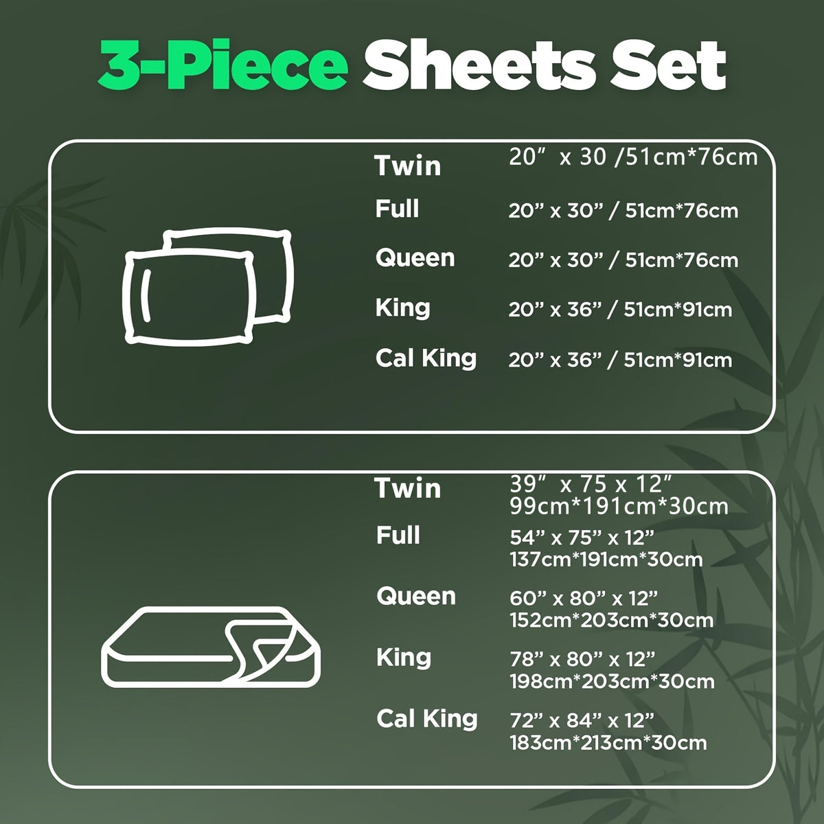 Bamboo Cooling Bed Sheet Set with Deep Pocket Fitted Sheet & Pillowcases – Breathable Soft Bedding for Hot Sleepers, Queen King Full Cal King Twin