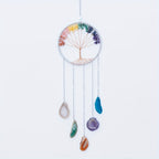 Crystal Dream Catcher Wind Chime Wall Art Handmade Rainbow Beads Tree Motif Boho Wall Hanging for Living Room Bedroom Wedding Christmas Gift