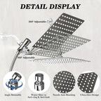 High Pressure Rainfall Handheld Shower Head Combo with 11-Inch Extension Arm 9 Spray Settings Anti-Leak Height Angle Adjustable Chrome Matte Black