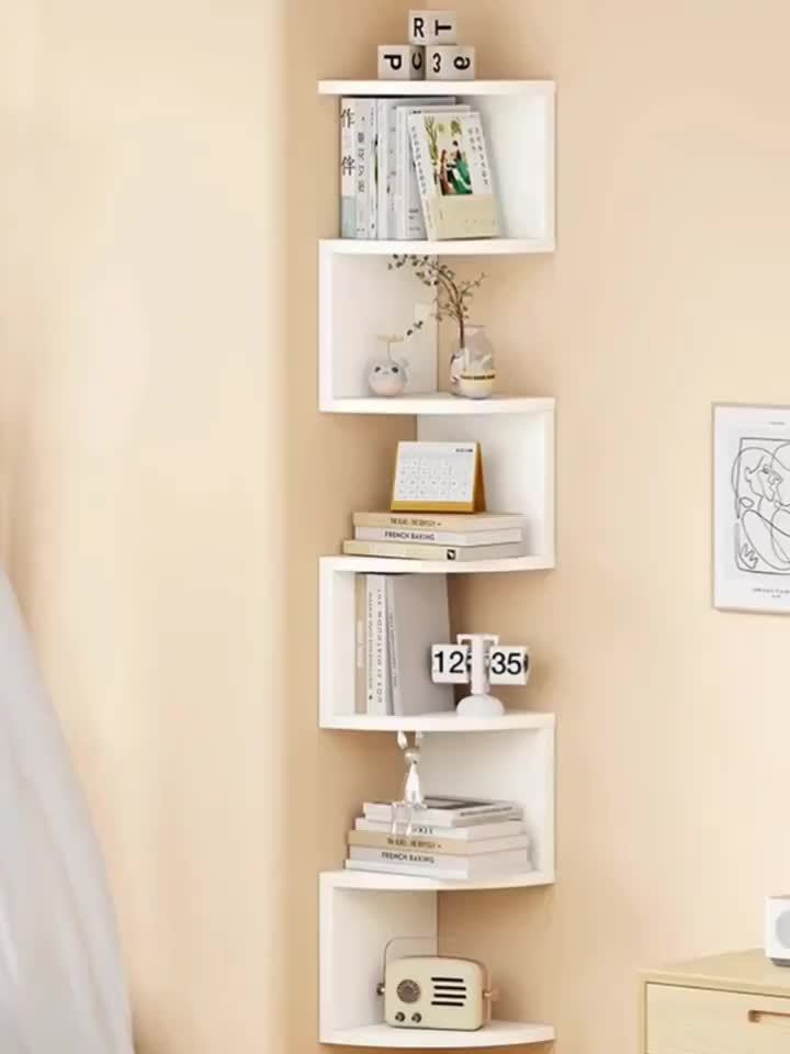 7-Layer Corner Storage Shelf Rack Freestanding Plastic Space Saving Organizer for Kitchen Bathroom Office Living Room Bedroom Black White Easy Assembly Apartment Home Corner Rack Stand