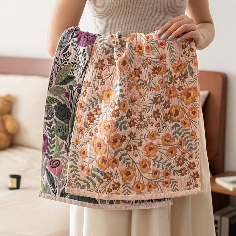 Four-Layer Gauze Jacquard Hand Towel & Kitchen Towel Set Thickened Soft Absorbent Quick Dry - Floral Pastoral Style Multi-Function 4 Designs | Nuvia Haven