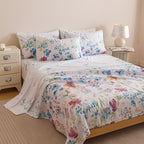 Floral Sheet Set 4 Piece – Fresh Natural Flower Plant Print Fitted Sheet Flat Sheet 2 Pillowcases, Soft Breathable All-Season Bedding for Bedroom & Dorm