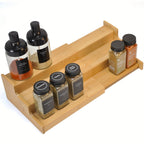 Bamboo 3-Tier Ladder Spice Rack & Kitchen Cabinet Organizer – Expandable Countertop Shelf for Spice Jars, Bottles & Pantry Storage – Space-Saving Kitchen Display Stand
