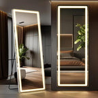 Smart LED Touch Sensor Full-Length Mirror with Adjustable Brightness – Wall-Mount & Freestanding Slim Modern Frame for Vanity, Bedroom & Dressing Room Lighting