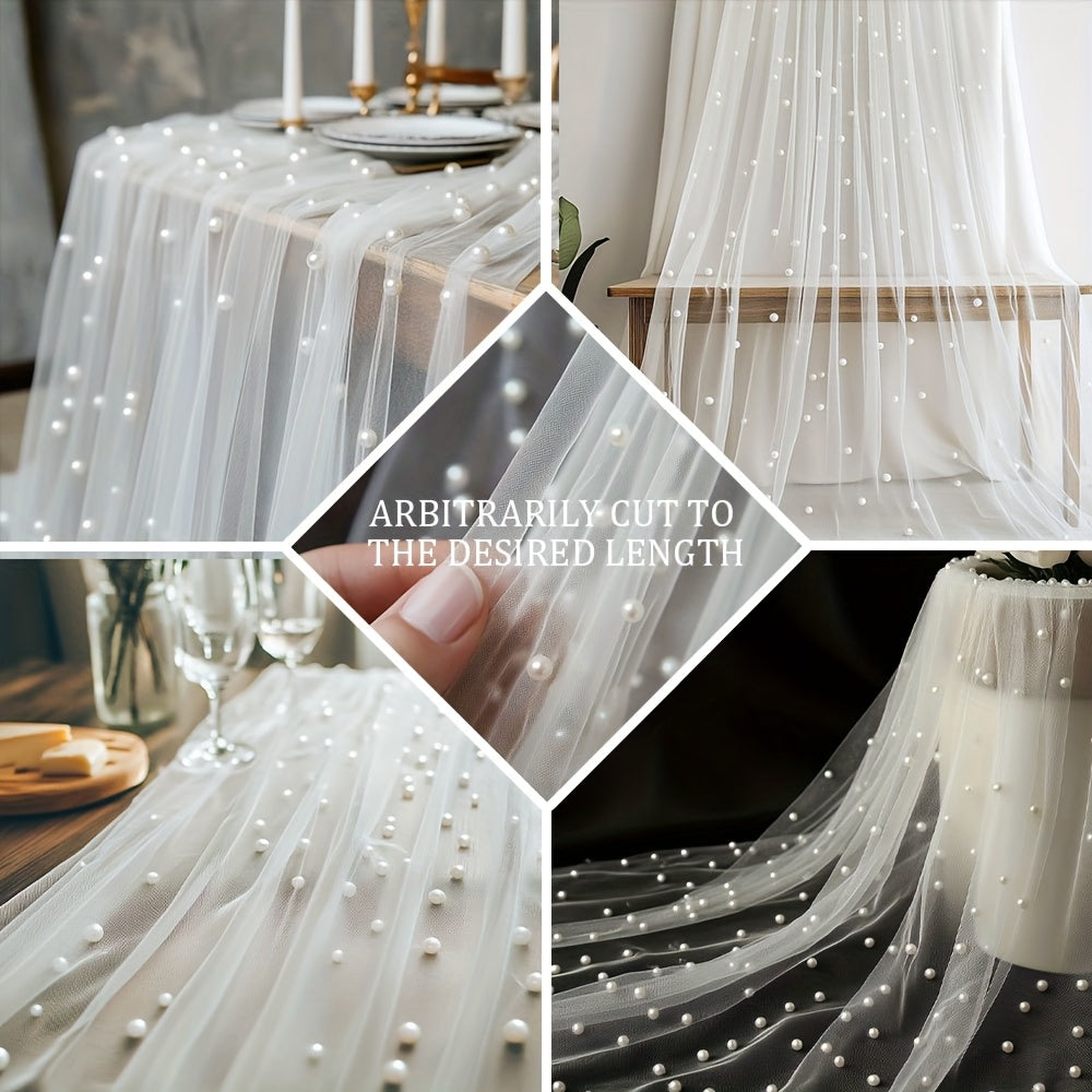 White Pearl Sheer Tulle Fabric 160x300cm 5.25x9.8ft for Wedding Party Home Window Wall Tabletop Decoration Festive Event Backdrop