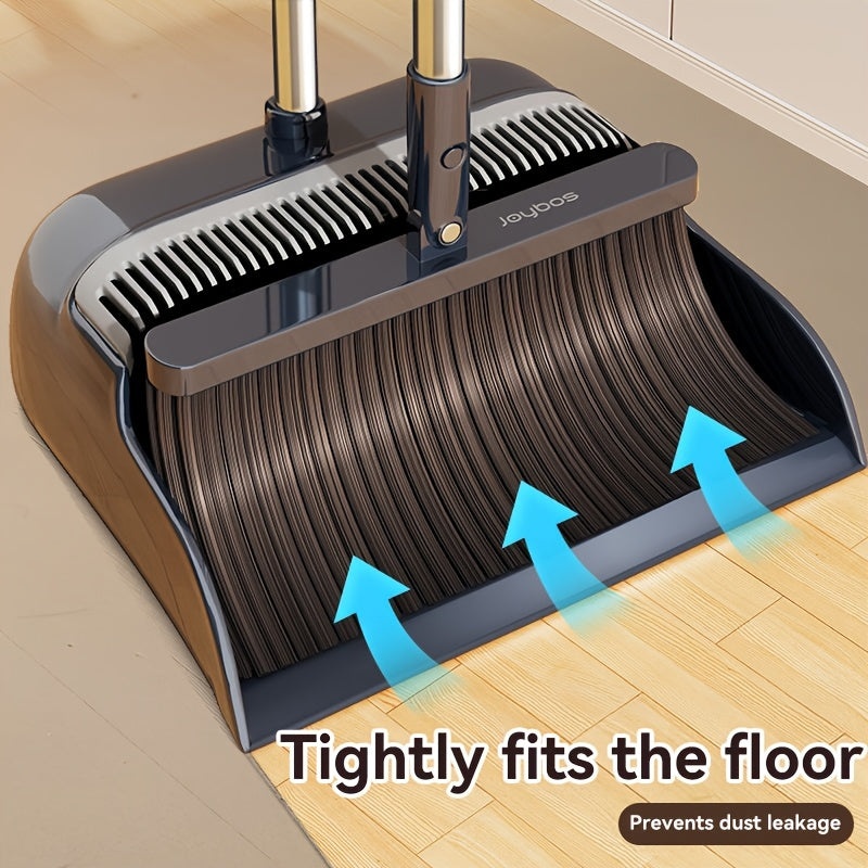 Broom and Dustpan Set with 51 Inch Adjustable Long Handle 2 Interchangeable Broom Heads – No-Bend Upright Sweeping Set for Indoor Outdoor Home Office Kitchen Garden