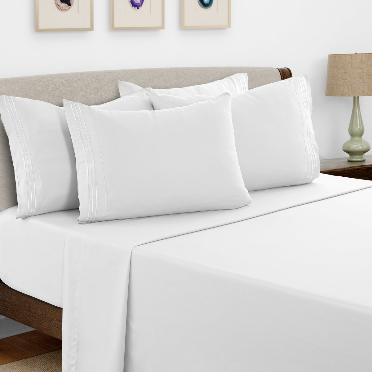 Brushed Microfiber Bed Sheet Set 6 Piece with Embroidered Pillowcases - Hotel Luxury Deep Pocket 16 Inch, Soft Breathable All Season, 24 Colors, Twin Twin XL Full Queen King Cal King