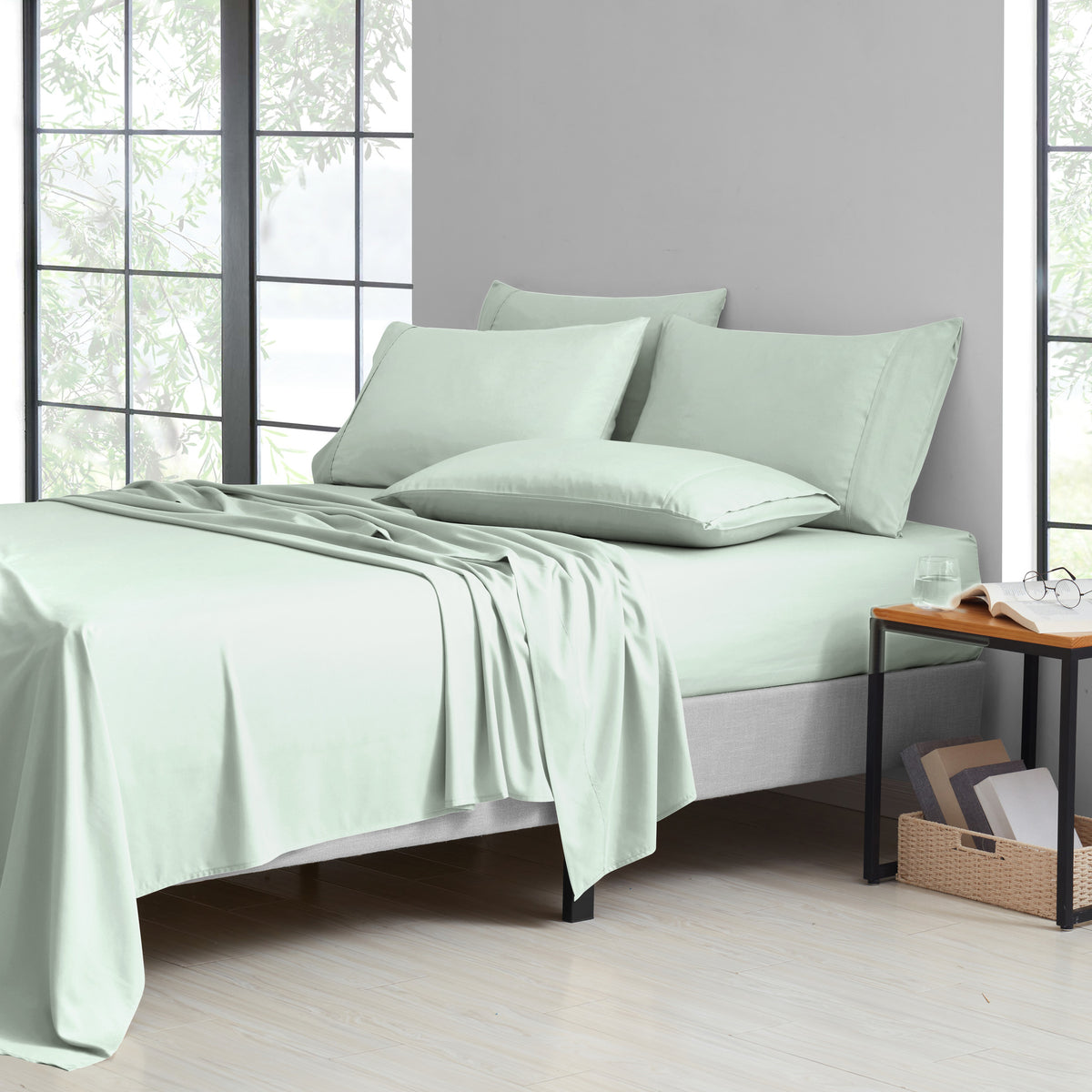 Bamboo Blend Cooling Sheet Set 6-Piece 2000 Thread Count Satin | Deep Pocket 16" Hypoallergenic Breathable Bed Sheets, Twin Full Queen King Cal King, 20 Colors