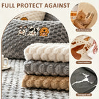 Honeycomb Velvet Sofa Slipcover Pet-Friendly Non-Slip with Cute Dog Embroidery, Bohemian Style Machine Washable Polyester Couch Cover for Sofa Cushion Backrest Armrest – Single Piece Home Decor, Grey