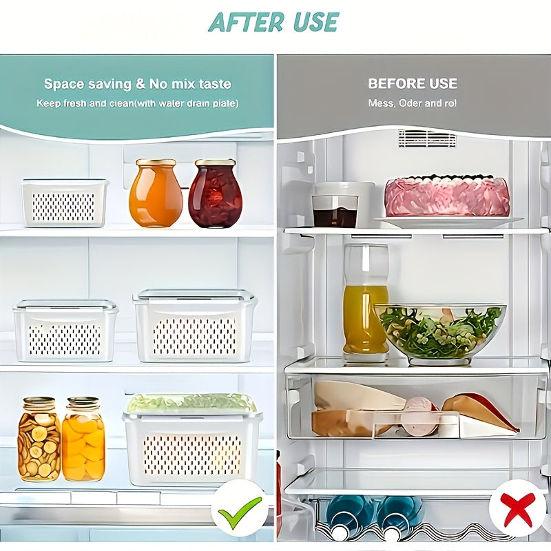 Plastic Food Storage Containers with Drain Baskets & Lids – Leak-Proof Freezer-Safe Reusable Kitchen Boxes for Fruits & Food (6-Piece or 9-Piece Set)