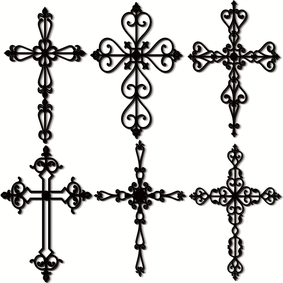 Wooden Cross Wall Decor 6pcs, Vintage Hand Carved Decorative Wall Crosses 12x8 Inch for Living Room, Bedroom & Home Decor, Catholic Crucifix Wall Hanging Set, Rustic Religious Wall Art