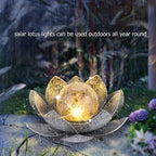 Solar Lotus Flower Garden Light with Cracked Glass Globe & LED Beads, Waterproof Outdoor Stake Light for Patio, Lawn, Steps & Yard, Auto Dusk-to-Dawn, Black White Solar Decorative Landscape Light