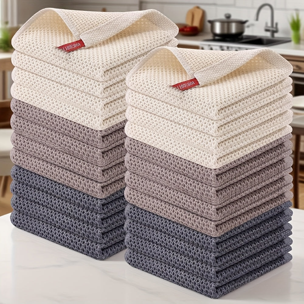 23-Piece Cotton Waffle Weave Kitchen Dish Cloths Set Absorbent Quick-Dry Dish Towels 12x12 Inch Multi-Color Options