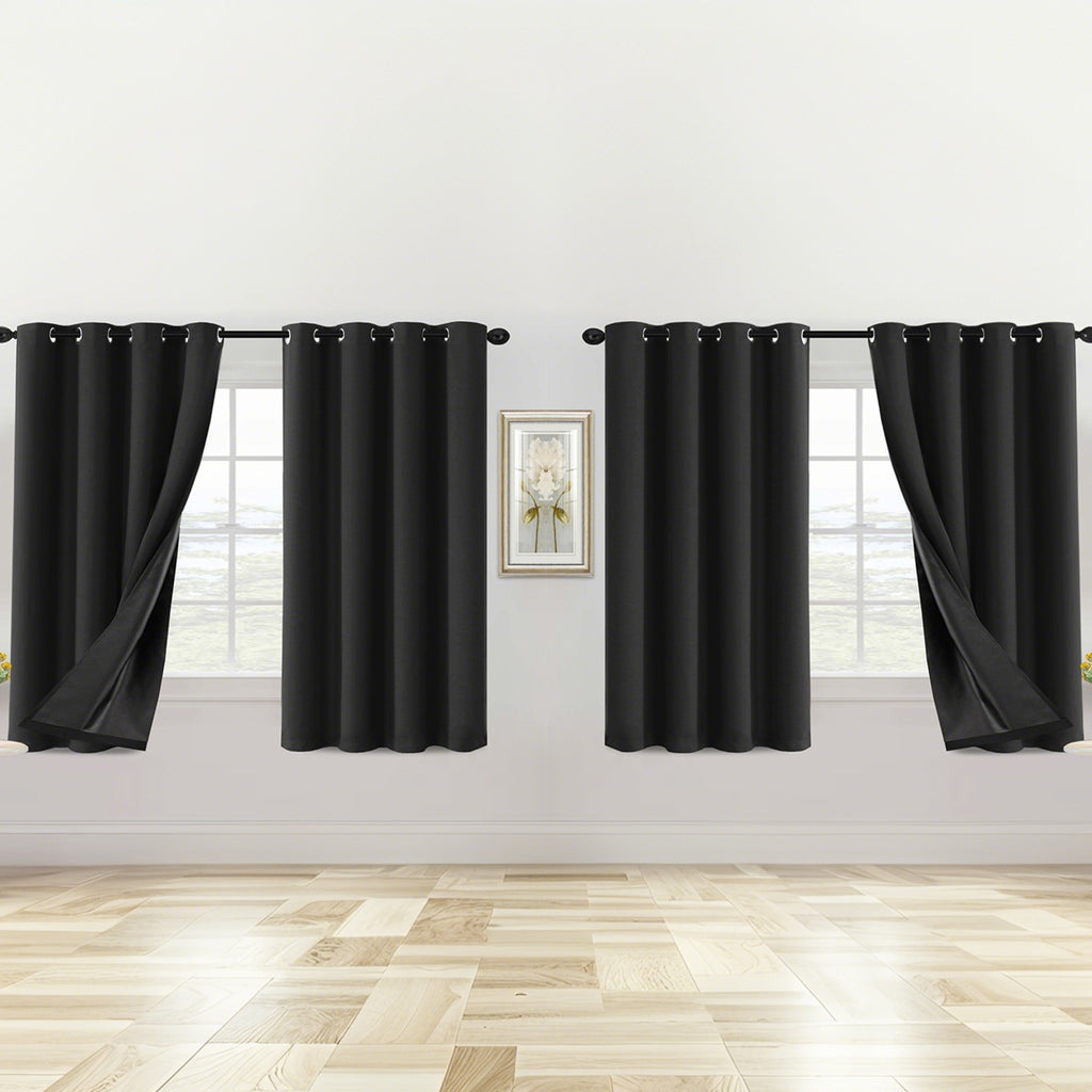 100% Blackout Window Curtains - 4 Panels, Full Light Blocking, Thermal Insulated Drapes with Black Liner | Soft Brushed Fabric