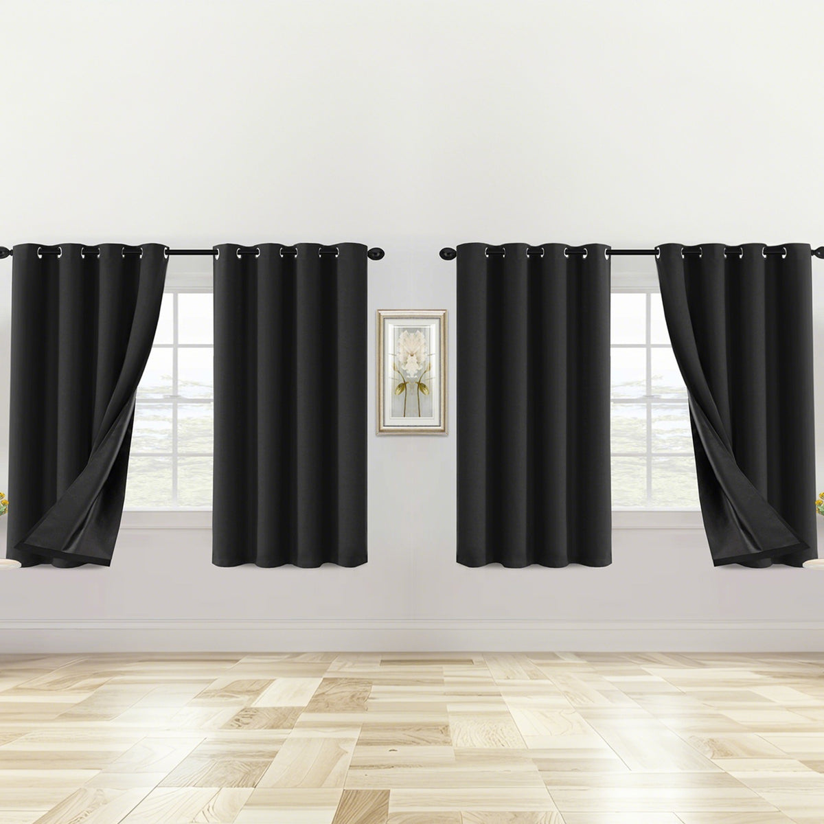 100% Blackout Window Curtains - 4 Panels, Full Light Blocking, Thermal Insulated Drapes with Black Liner | Soft Brushed Fabric