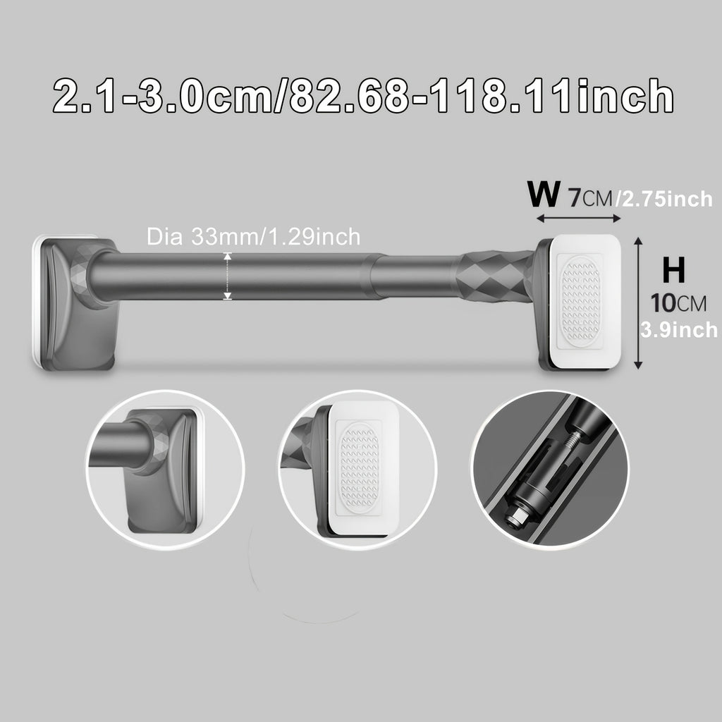 No Drill Telescopic Curtain Rod Adjustable 15.75-196.85in 33mm Extendable Shower Curtain Rod for Large Windows Anti-Slip No Screws