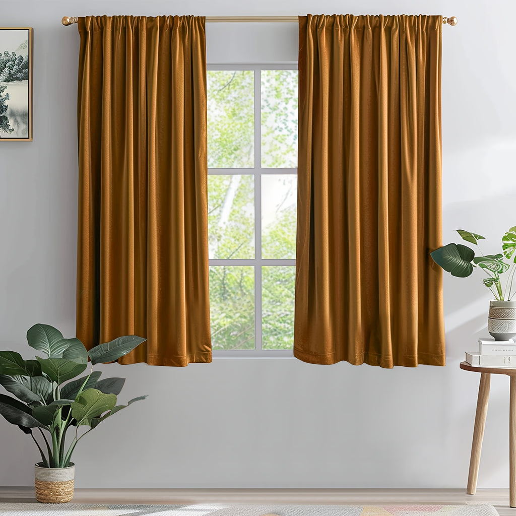 Luxury Velvet Curtains 2 Panels Thermal Insulated Room Darkening Light Filtering, Soft Textured Drapes with Clip Rings Rod Pocket Machine Washable for Living Room Bedroom