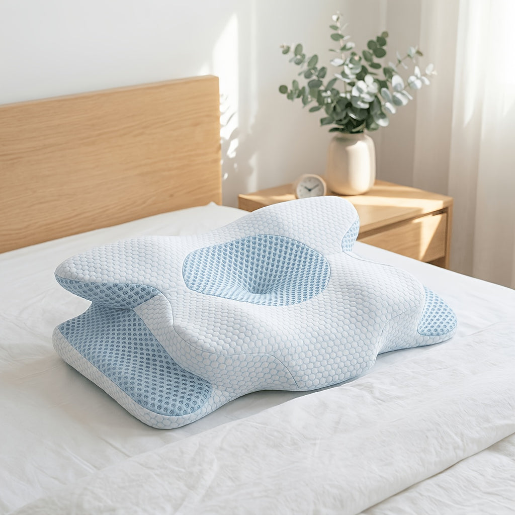Cooling Neck Pillow Ergonomic Contour Support - Viscose Fill Breathable Cooling Cover, High-Loft Cervical Pillow for Side & Back Sleepers, Blue & Grey