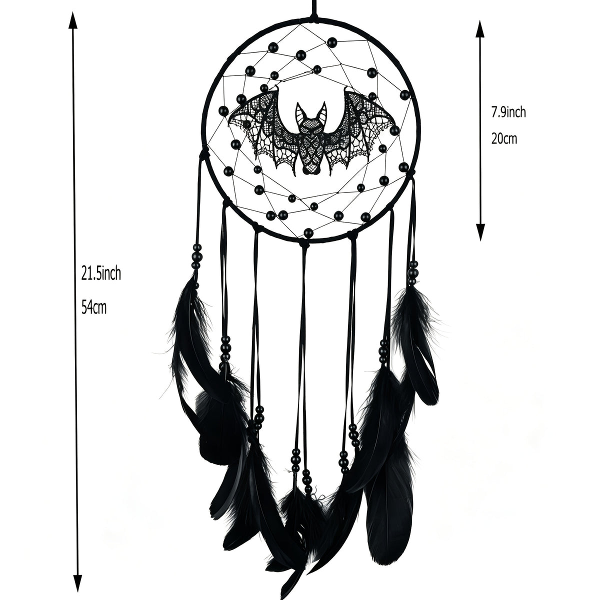 Gothic Bat Dreamcatcher Boho Wall Hanging – Spooky Halloween Decor with Handmade Bat Accents, Black Feathers & Spider Web Fiber for Bedroom, Dorm & Halloween Gift for Kids & Goth Lovers