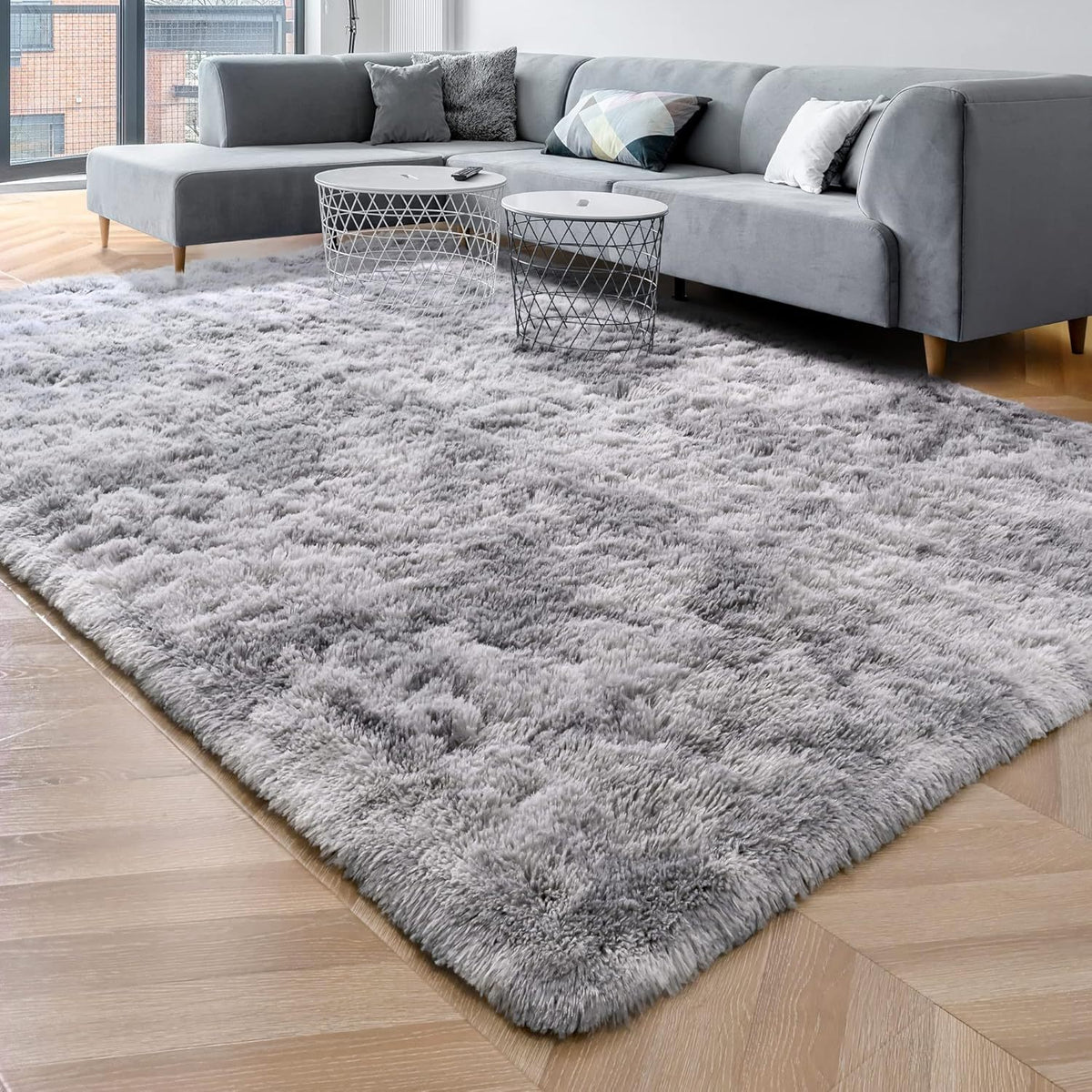 Fluffy Shag Area Rug for Living Room Bedroom - Super Soft Plush Faux Fur Carpet, Thick Shaggy Indoor Rug, Gray & Tie-Dye, 4 Sizes