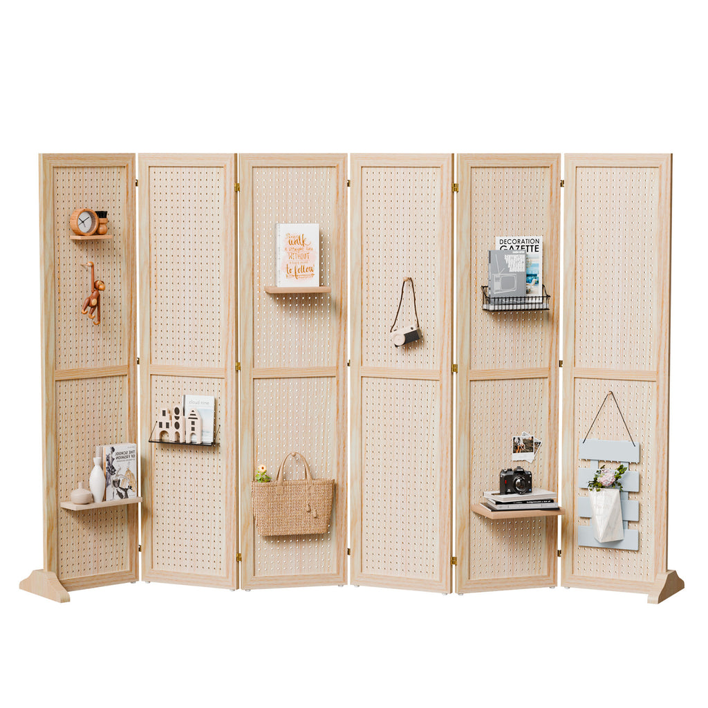 5 FT Freestanding Pegboard Room Divider | Wood Folding Privacy Screen & Display Board Organizer with Support Feet – White, Black, Natural, Grey | Craft Shows, Retail & Home