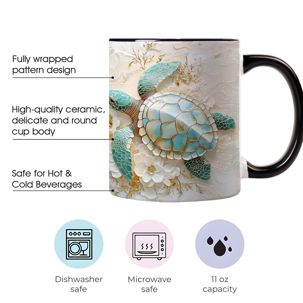 Sea Turtle Coffee Mug 11oz | Nautical Ocean Themed Ceramic Cup Gift for Ocean Lovers Birthdays Office Housewarming