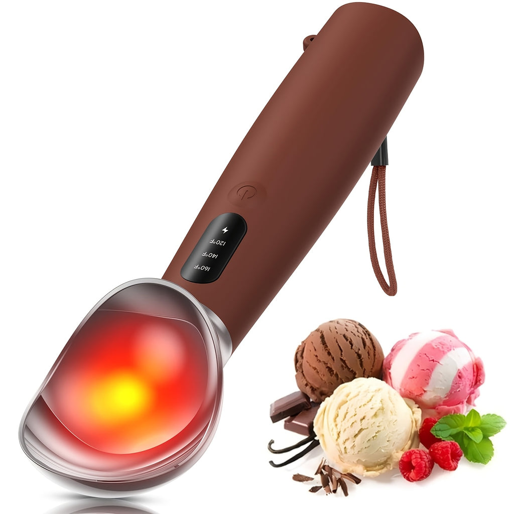 Electric Heated Ice Cream Scoop USB-C Rechargeable with 3 Temperature Settings - Self-Heating Ice Cream Scoop for Hard Ice Cream, IPX7 Waterproof, Ergonomic Zinc Alloy & Silicone, Ice Cream Lover Gift